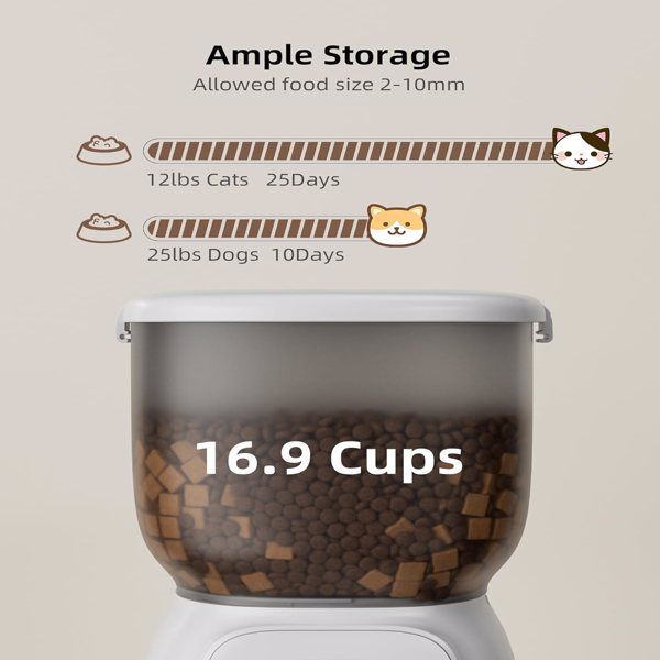 Automatic Cat Feeder, 4L Detachable Cat Food Dispenser for Dry Food Up to 15 Portions(8g/Portion) 6 Meals Per Day, Dual Power Supply Timed Cat Feeders(banned by Amazon)