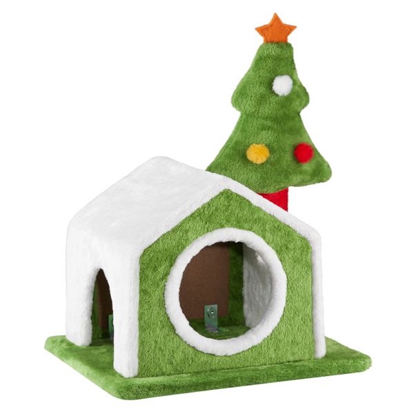 24in Christmas Cat House Cat Bed Cave, Soft Plush Christmas Nest Holiday Decor for Indoor Cats