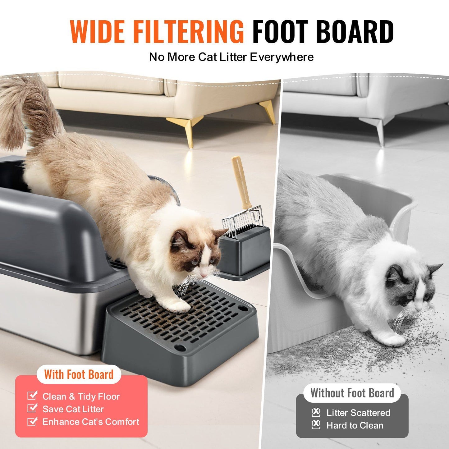 VEVOR 6 in Deep Cat Litter Box Odor-Free Litter Box with Filtering Foot Board