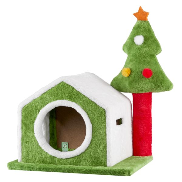 24in Christmas Cat House Cat Bed Cave, Soft Plush Christmas Nest Holiday Decor for Indoor Cats