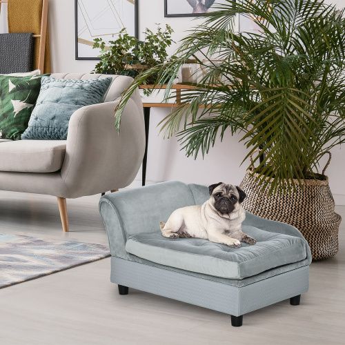 PawHut Luxury Fancy Dog Bed for Small Dogs with Hidden Storage, Small Dog Couch with Soft 3" Foam, Dog Sofa Bed, Cushy Dog Bed, Modern Pet Furniture for Puppies and Little Breeds, Gray