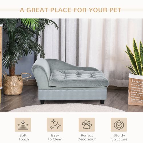 PawHut Luxury Fancy Dog Bed for Small Dogs with Hidden Storage, Small Dog Couch with Soft 3" Foam, Dog Sofa Bed, Cushy Dog Bed, Modern Pet Furniture for Puppies and Little Breeds, Gray