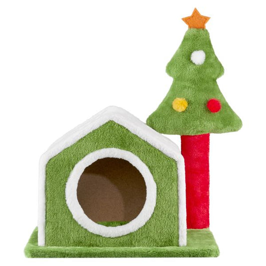 24in Christmas Cat House Cat Bed Cave, Soft Plush Christmas Nest Holiday Decor for Indoor Cats