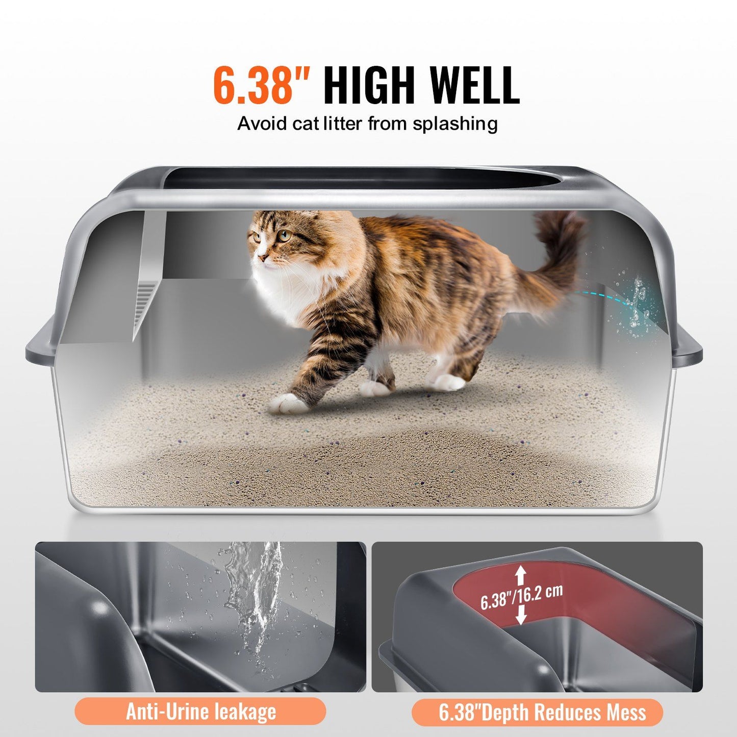 VEVOR 6 in Deep Cat Litter Box Odor-Free Litter Box with Filtering Foot Board